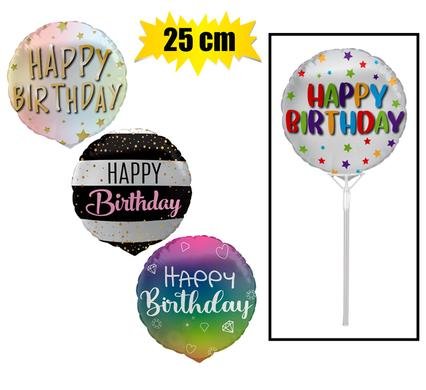 Balloons air fill w/stick happy bday ast