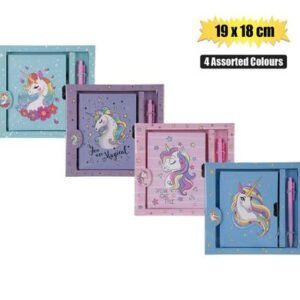 Novelty unicorn notebook w/pen 19x18cm