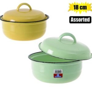 Food dish enamel 18cm w/lid plain