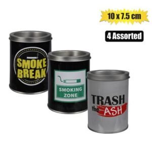 Ashtray tin tub 10x7.5cm asstd designs