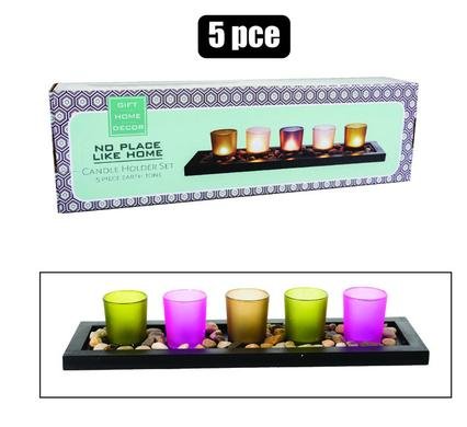 Candle-holder-set 5pce w/tray