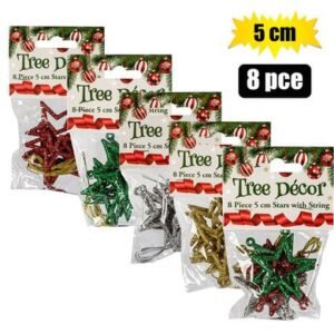 Xmas tree decor star set 8pc 5cm