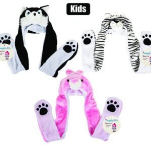 Beanie kids animal w/earflap+handpocket