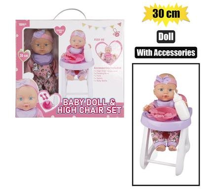Doll baby 30cm with high chair & acc