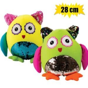 Plush bright owl w/foambeads 28cm