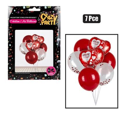 Balloons helium vday bouquet 7pc f-9