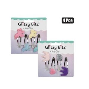 Hair clip 4pc heart & crowns snap-on