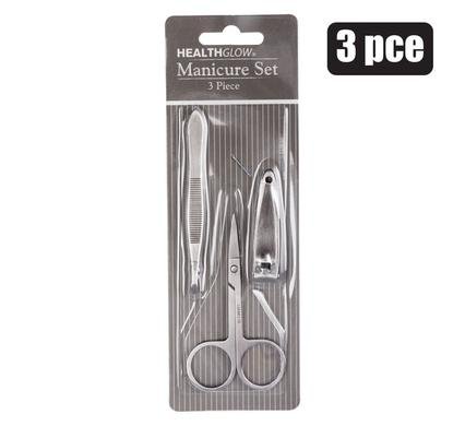 Nail manicure set s/s 3pc blister h/glow