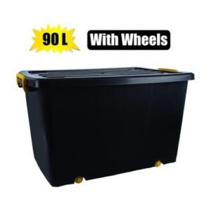 Storage box black 90l wheels 70x48x41cm