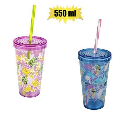 Tumbler w/straw 550ml assorted