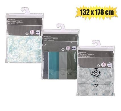 Shower curtain pl w/12 hooks 180x180cm