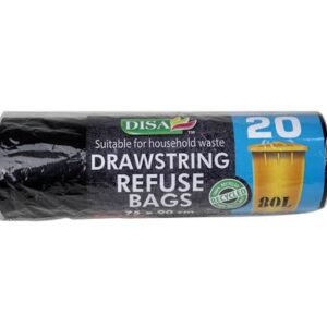 Refuse bag black 20pc 750x950mm d/string