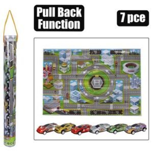 Die cast set 7pc p/back racer p/mat 6cm